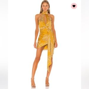 Golden palms halter neck dress